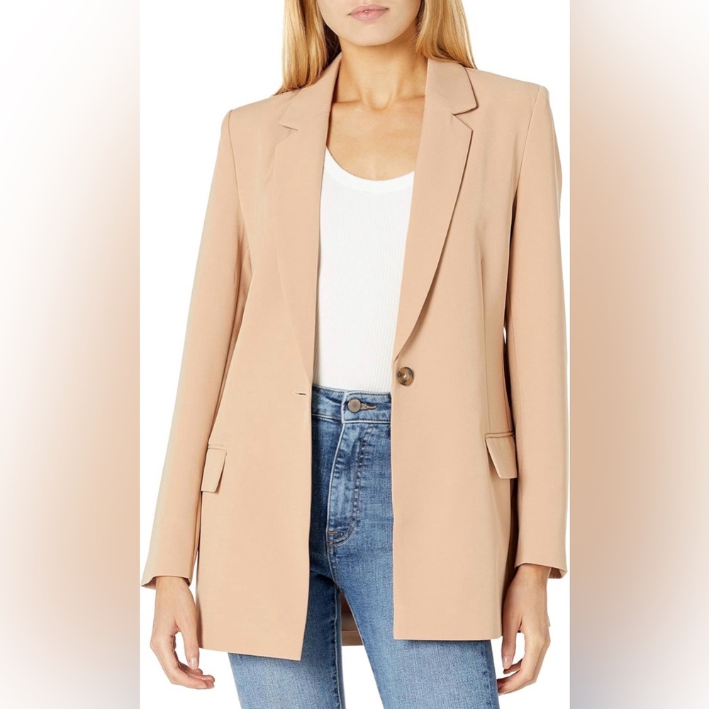 Womens Beige Single-Button Blazer